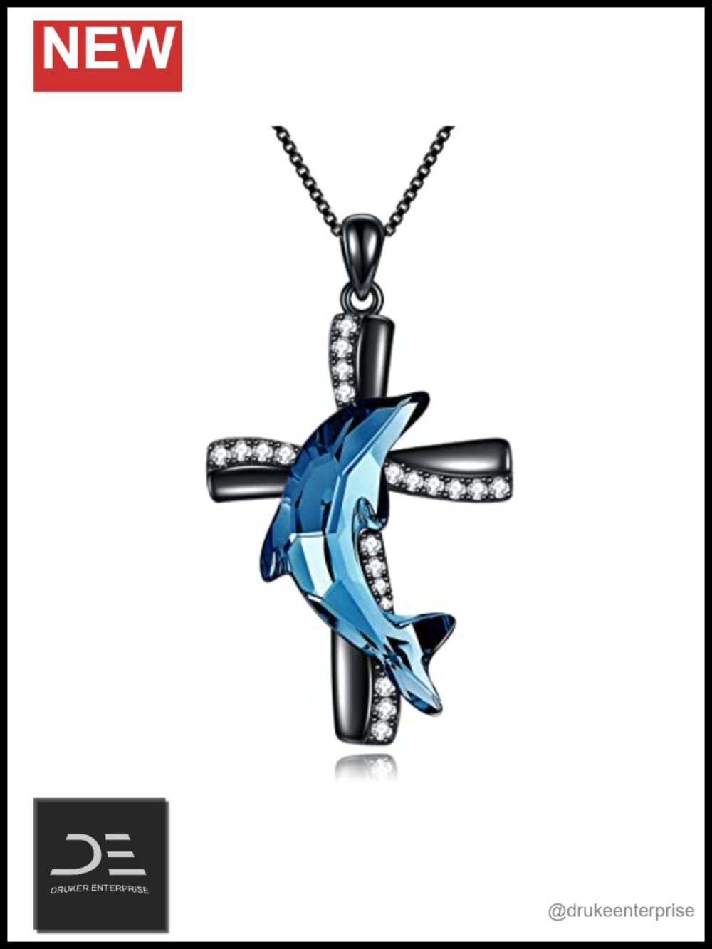 925 Sterling Silver Dolphin Pendant Necklace with Blue Crystal CZ